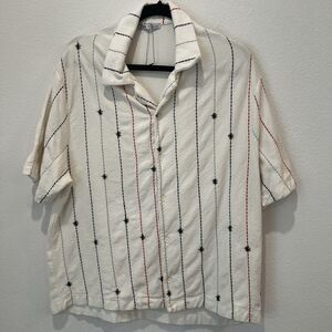 Zara Men Contrast Embroidered Shirt Terry Cloth Sz L Casual Beach Resortwear